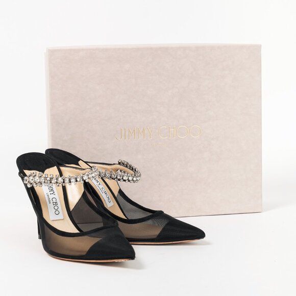 Jimmy Choo Bing 100 Black Mesh & Suede Crystal-Embellished Mules - Picture 10 of 10